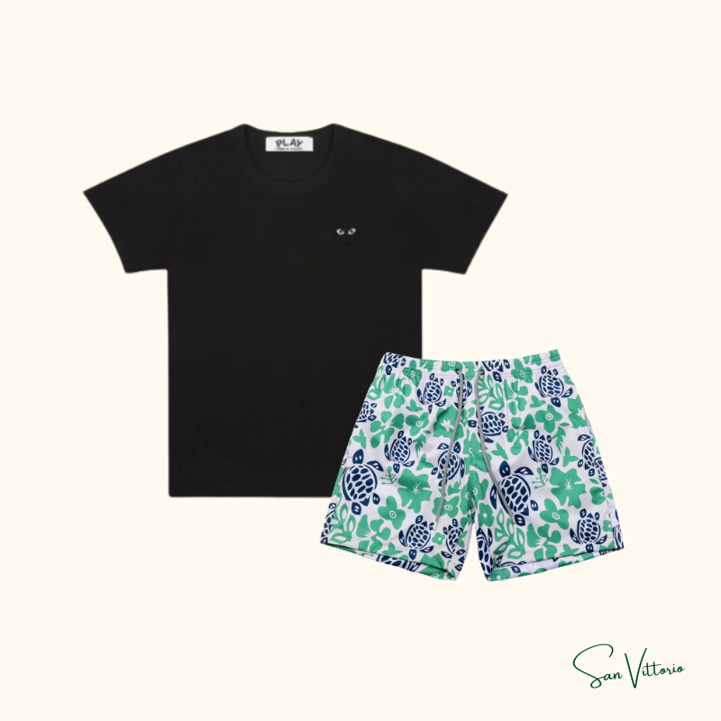 KIT Verão 2! Camiseta "Black Emblem" CDG + Shorts "Moorea Sea" Vilebrequin