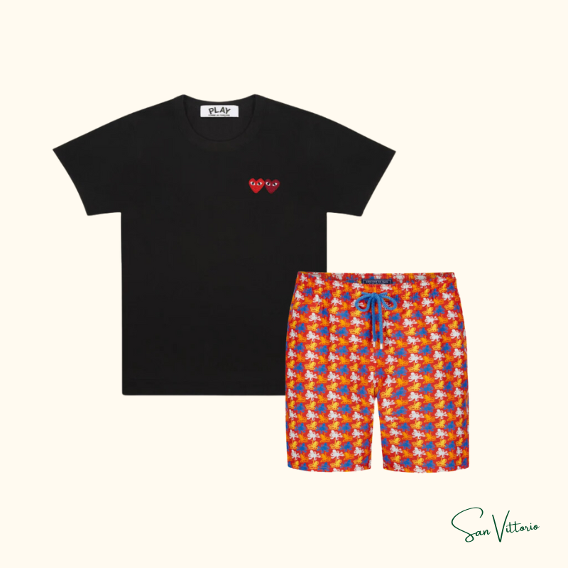 KIT Verão 1! Camiseta "Double Hearts" CDG + Shorts "Micro Poulpes" Vilebrequin