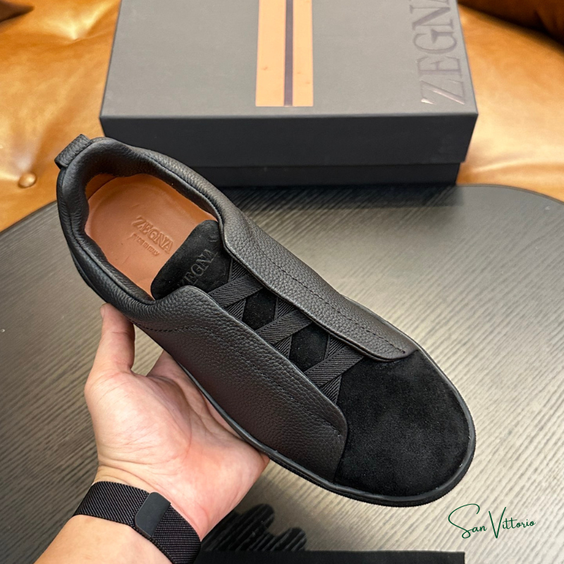 Tênis "Triple Stitch" Zegna Camurça/Couro