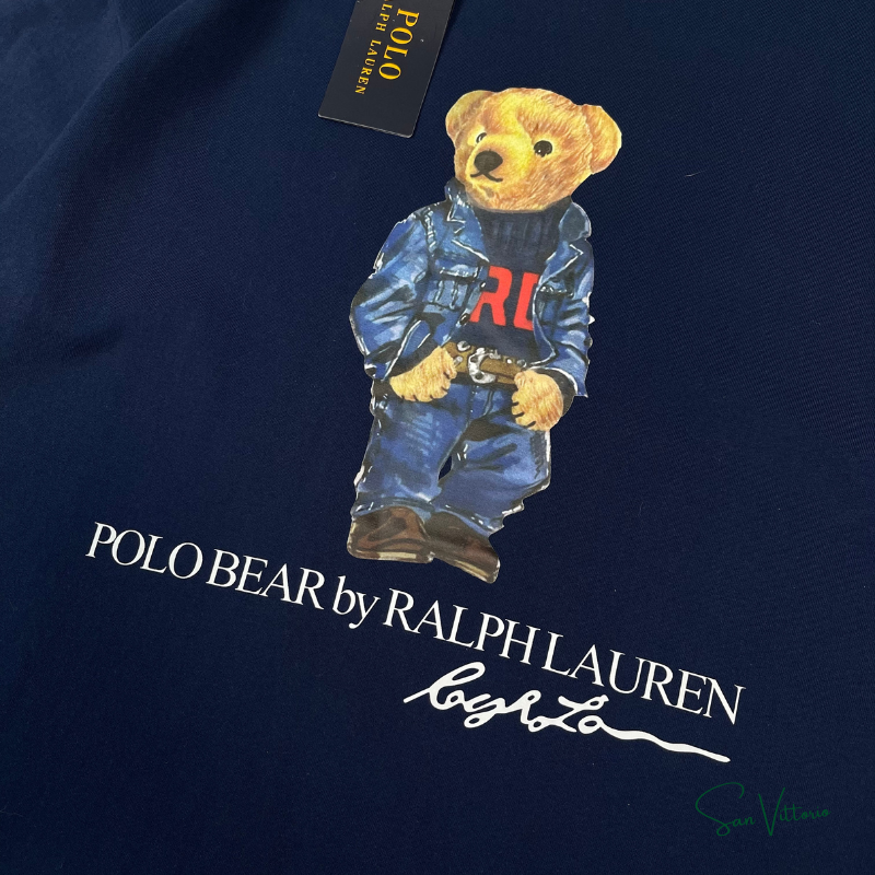 KIT RL 1! Suéter Meio Zíper Ralph Lauren Bege + Camiseta "Bear Jersey" Ralph Lauren Azul