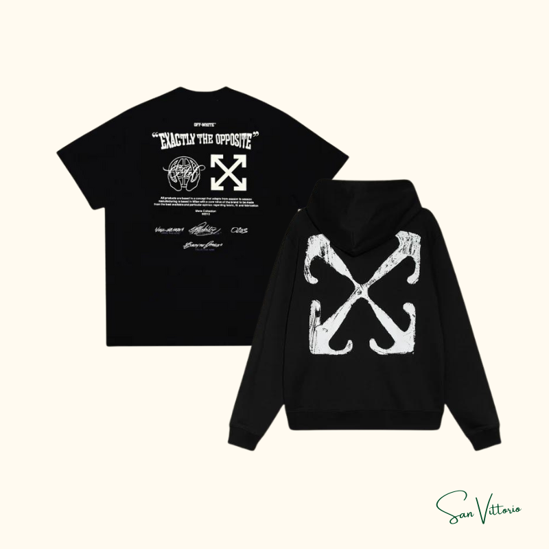 KIT OW 3! Moletom "Skate Arrows" Off-White + Camiseta "Opposite" Off-White
