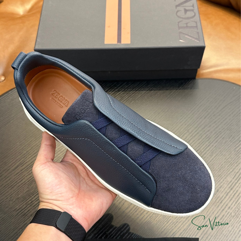 Tênis "Triple Stitch" Zegna Camurça/Couro