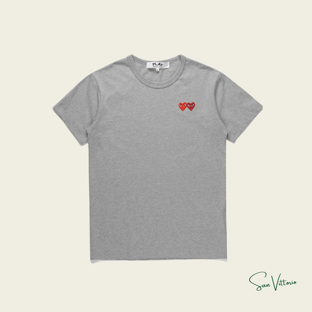 Camiseta "Double Hearts" CDG Cinza