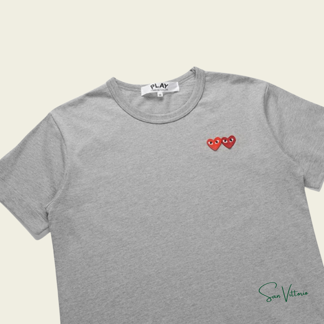 Camiseta "Double Hearts" CDG Cinza